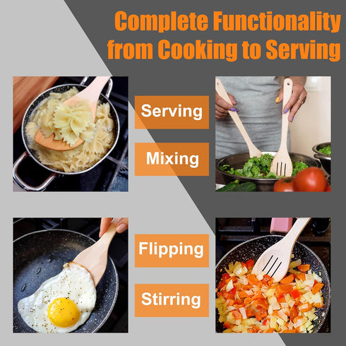 Healthy Wooden Spoons For Cooking Set of 6. Safe and Reliable Cooking Utensils for Kitchen – 100% Natural Nonstick Wood Spatula Spoon For Scraping...