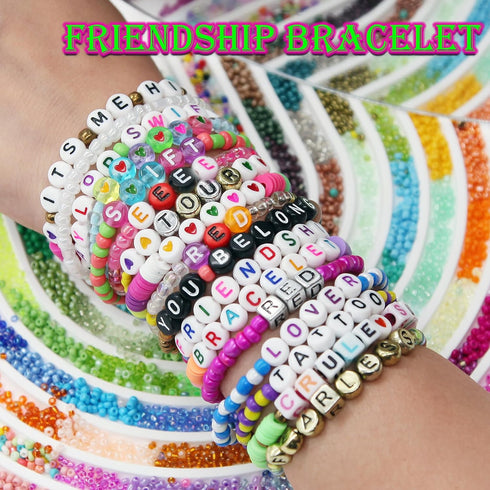 EuTengHao 1000 Pieces Letter Beads Kit 28 Styles Alphabet Beads Heart Beads for Bracelets Necklace Friendship Bracelet Making Kit (White Beads Col...