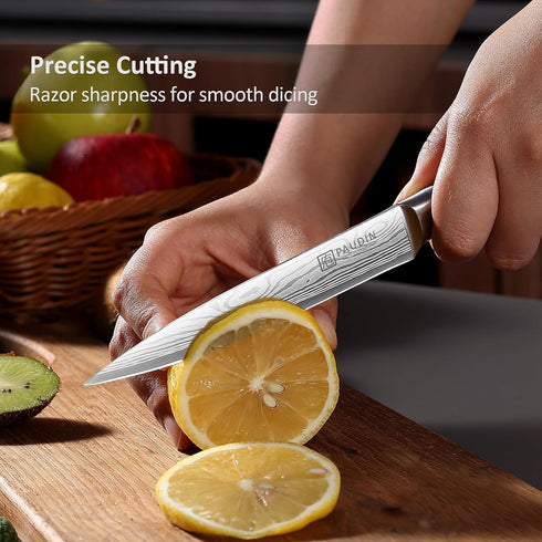 PAUDIN Utility Knife, 5 Inch Chef Knife, Ultra Sharp High Carbon Stainless Steel, Multipurpose Paring Knife for Fruit and Vegetable Cutting with W...