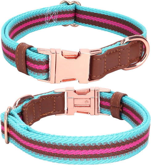Dog Collar Reflective, Multi-Colored Stripe Dog Collar, Soft Adjustable Dog Collars with Metal Buckle for Small Medium Large Dogs, Perfect Pet Col...