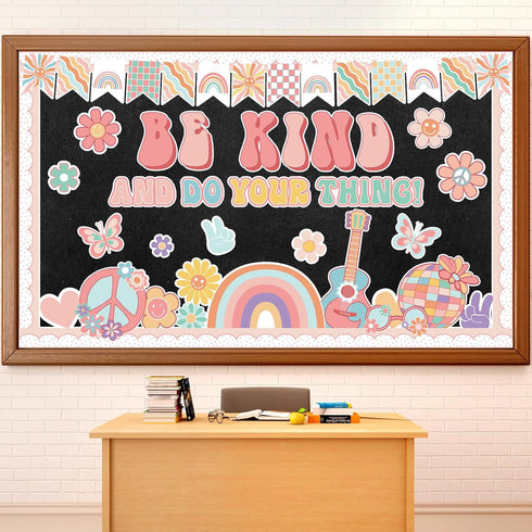 Boho Classroom Bulletin Board Decoration Groovy Be Kind and Do Your Thing Classroom Decoration Retro Boho Rainbow Cutouts for Kindergarten School ...