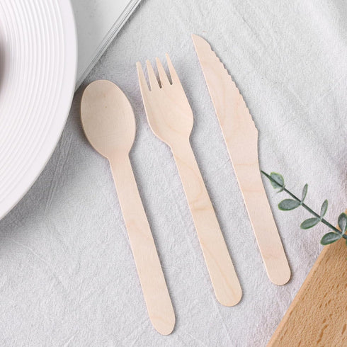 LOVEINUSA 165PCS Wooden Utensils, Natural Wood Cutlery Incl.55 Forks 55 Spoons 55 Knives for Party Wedding Picnic Camping...