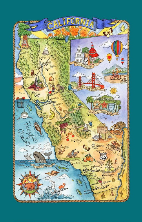 Kay Dee Designs F2176 Adventure Destinations Poster Style Tea Towel, California, 1 Piece, 18" x 28"...