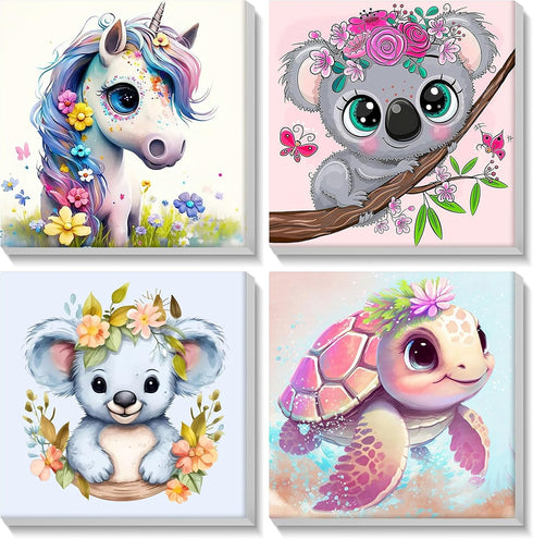 MISCER 4 Pack Animals Paint by Numbers for Kids Adults, Cartoon Paint by Number Kits for Kids, DIY Animals Oil Painting Suitable for Home Decorati...