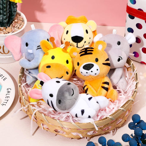 6 Pcs Mini Stuffed Forest Animals Jungle Bulk Plush Animal Toys 4 Inch Cute Plush Elephant Lion Giraffe for Baby Shower Christmas Birthday Gift St...