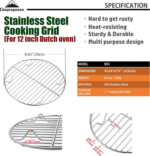 CAMPINGMOON Round Cooling Rack Roasting Rack for Baking Stainless Steel W24 Diameter ?9.5inch/?24cm...