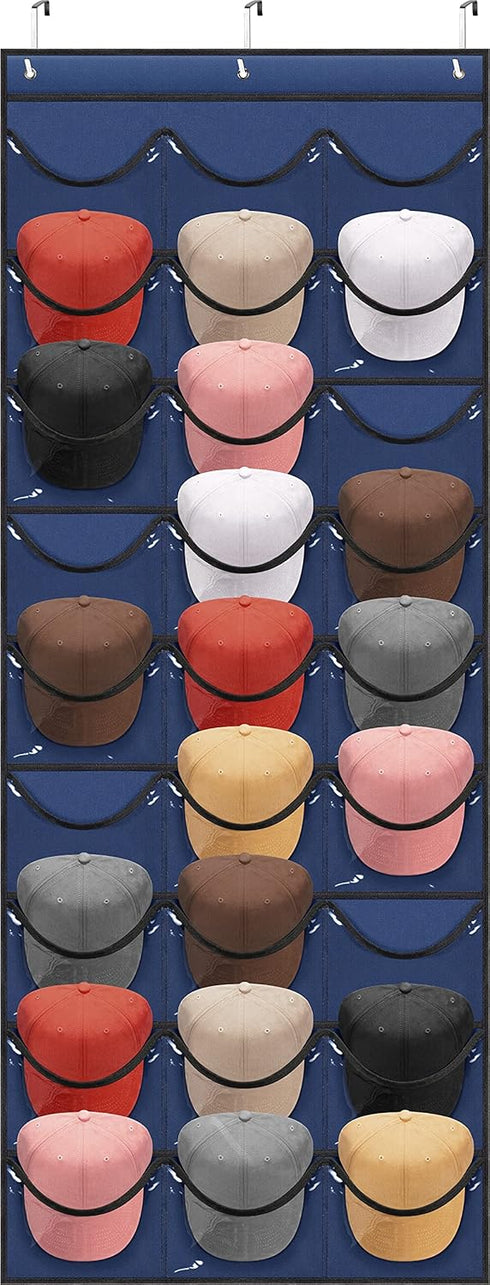 Hat Rack for Baseball Caps 27 Pockets - Hat Organizer Hanging Over The Door Baseball Hat Storage for Closet Wall - Visible Hat Holder With 3 Hooks...