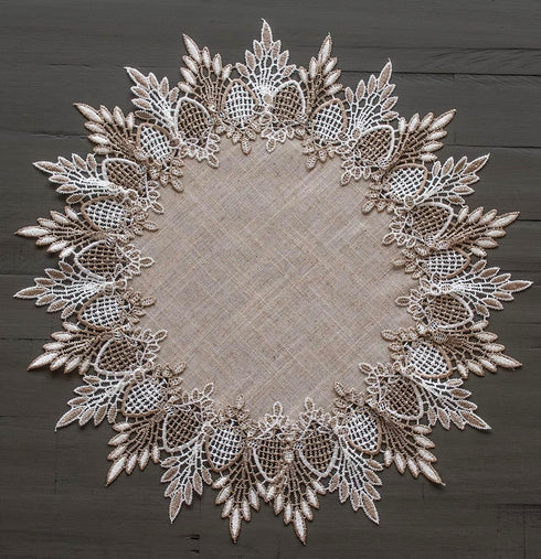 Lace Doily Neutral Earth Tones Table Topper Scarf Place Mat Round Doily (16 inch Round)...