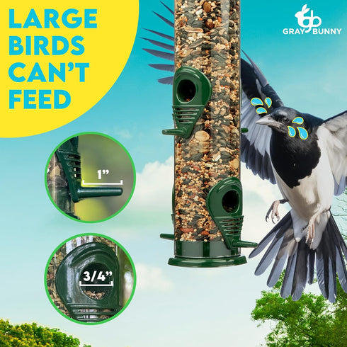 Gray Bunny Metal Bird Feeder, 4-Port Wild Bird Feeders for Outdoors Hanging, Heavy Duty Chew-Proof and Rust-Proof Tube Bird Feeder, 15 Inches...