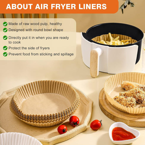 Air Fryer Paper Liners Disposable: 125PCS Non-Stick Parchment Paper, Food Grade Baking Paper for Baking Roasting Microwave (8IN-Round)...