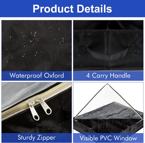 Surblue Under Bed Shoe Storage Organizer Underbed Shoes Closet Storage Solution 2 Metal zippers and 3 Handles with Clear Cover for Men's and Women...