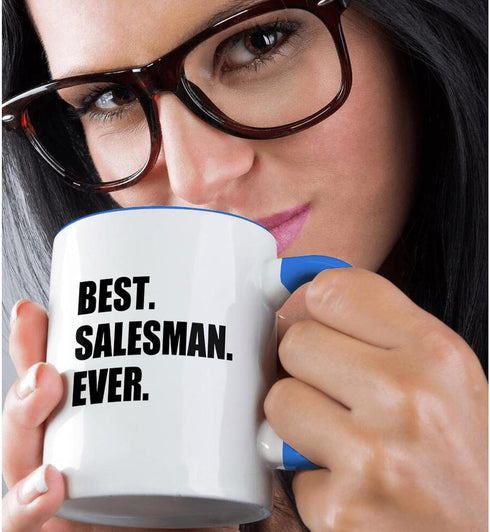 3dRose mug_185017_6 Best Salesman Ever, fun gift for great salesmen, job appreciation - Two Tone Blue Mug, 11oz...