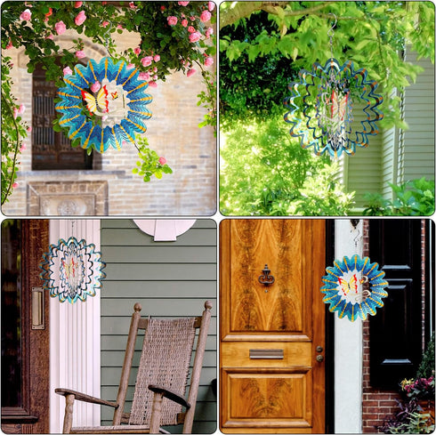 Butterfly Wind Spinners for Yard and Garden, 7.09x7.09in 3D Hanging Wind Spinner Stainless Steel Butterfly Gifts for Wife Mother Women Hanging Win...