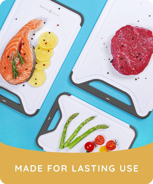 Cutting Boards for Kitchen, Plastic Cutting Board, Dishwasher Safe Cutting Board with Juice Grooves for Meat, Veggies, Fruits, Easy Grip Handle, N...