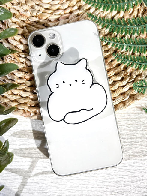 Cartoon Cat Phone Grip Holder, Cute Clear Black White Cat Phone Stand, Expandable Collapsible Transparent Cell Phone Accessory, Phone Charms Table...
