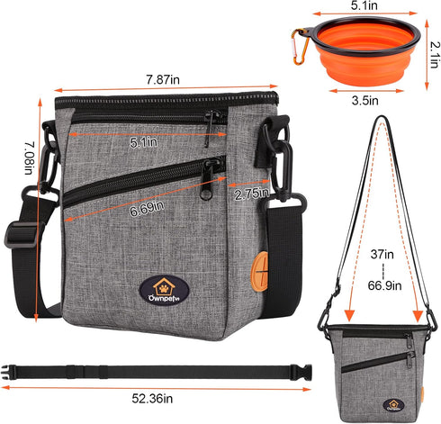 Ownpets Dog Training Pouch, Pet Treat Training Pouch with Collapsible Bowl, Shoulder Strap & Waist Strap, 4 Ways to Wear, Practical Training Bag f...