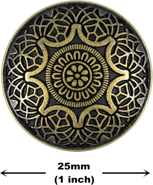 Bezelry 10 Pieces Arabesque Flower Metal Shank Buttons. 25mm (1 inch) (Antique Brass)...