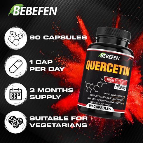 BEBEFEN Quercetin Capsules - 7050mg Formula Pills with Black Pepper Extract - 90 Capsules Quercetin Pills for Supports Immune Health & Cardiovascu...