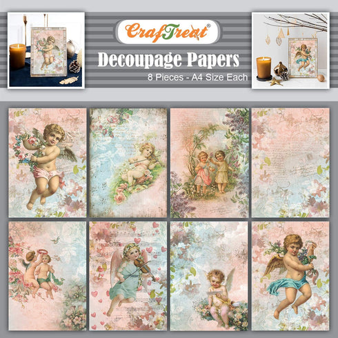 CrafTreat Angel Decoupage Paper for Crafts and Scrapbooking - Angel Set I and II - Size: A4 (8.3 x 11.7 inch) 8 Pcs - Decoupage Paper Angels - Dec...