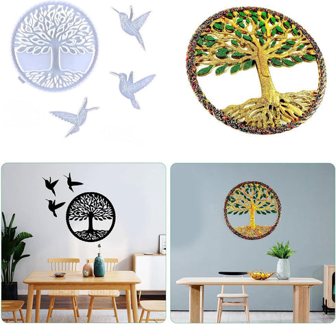 Large 8 Inch Tree of Life Wall Art Resin Molds Silicone - Epoxy Resin Molds with 3 Hummingbirds,DIY Crafting Supplies for Symbolic Wall Art of Lon...
