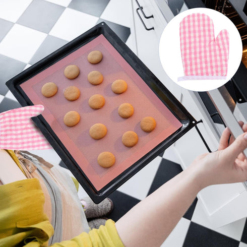 DOITOOL 2Pcs Kids Oven Mitts for Children Play Kitchen, Microwave Oven Gloves Kitchen Baking Mitts, Red Checkered Heat Resistant Kitchen Mitts for...