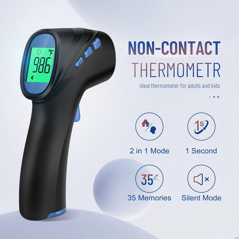 Touchless Thermometer for Adults, Digital Infrared Thermometer Gun with Fever Alarm, Forehead and Object 2 in 1 Mode, Fast Accurate Results (Black...