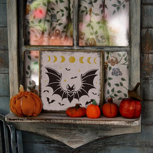 BENECREAT 12x12inch Bat Plastic Cutouts Painting Template, Moon Phase Pattern Halloween Decoration Stencils for Art Spraying, DIY Mould Decor, Woo...