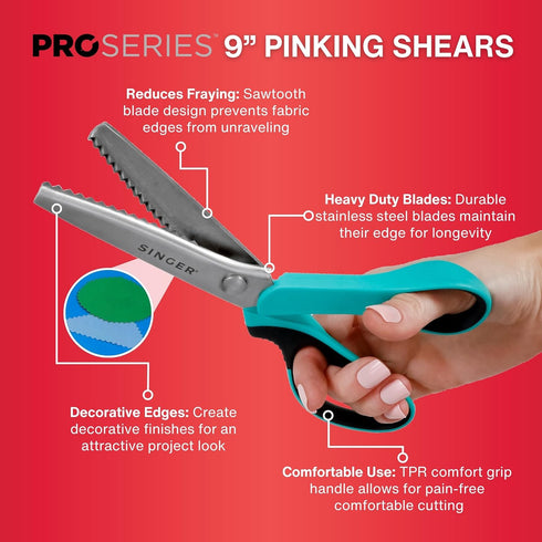 SINGER ProSeries 9" Pinking Shears - Heavy-Duty Stainless Steel - Zigzag Cut for No-Fray Fabric, Sewing & Craft Edging...