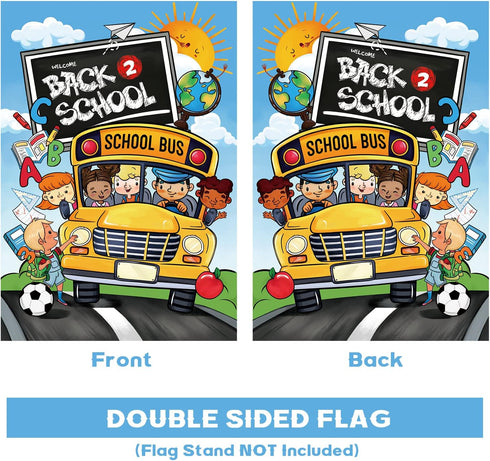 wondever Back to School Garden Flag 12×18 Double Sided Vertical Burlap ABC School Bus Yard Flags for Classroom Decorations Yard Holiday Outdoor Fl...