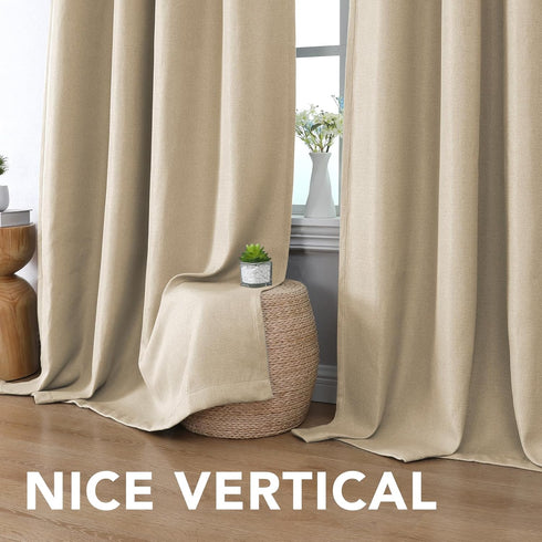 H.VERSAILTEX Linen Blackout Curtain 96 Inches Long for Bedroom/Living Room Thermal Insulated Grommet Linen Look Curtain Drapes Primitive Textured ...