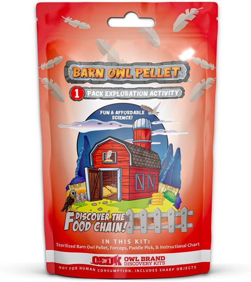 Barn Owl Pellet (Small 1.0-1.5") 1 Pack Kit for Science Teachers and Kids and Students includes Tools & Chart...