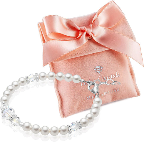 Sterling Silver Jewelry White Pearl Bracelet for Girls, Baby Girl Gifts, Newborn Baby Bracelets for Infant Girls, Toddler Bracelets, little Girl J...