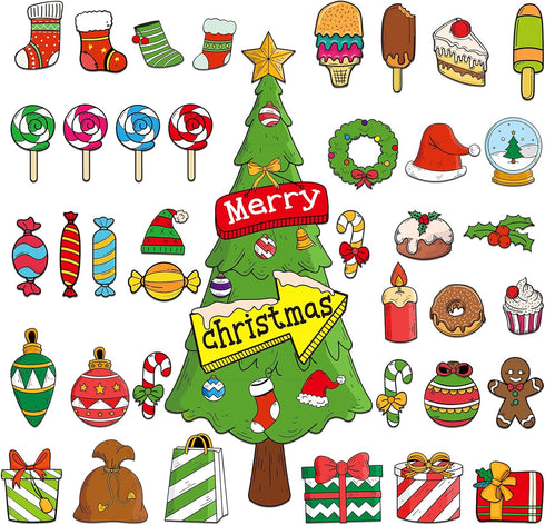 SICOHOME Christmas Bulletin Board Decorations Set 48 Pcs Winter Classroom Decoration Merry Christmas Tree Paper Cutout Christmas Home Wall School ...
