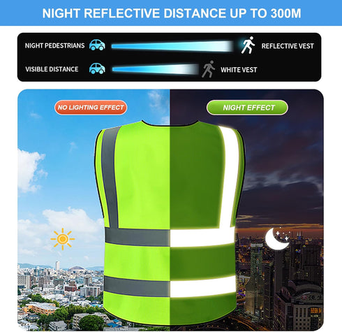 GOOFIT High Visibility Safety Vest for Men and Women?Cycling Vest with Zip, Reflective Vest, Work Vest?With 4 Front Pockets and Zip S Green...