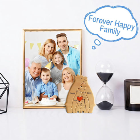 Personalized Bear Family Wooden Art Puzzle, Wooden Bear Jigsaw Puzzle with Heart Loving Family Bear Sculpture Decorative House Warming Wood Birthd...