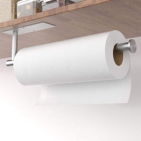 Paper Towel Holder Under Cabinet - Silver Paper Towel Holder Wall Mount, Stainless Steel, Self-Adhesive or Drilling, for Kitchen, Bathroom, RV...