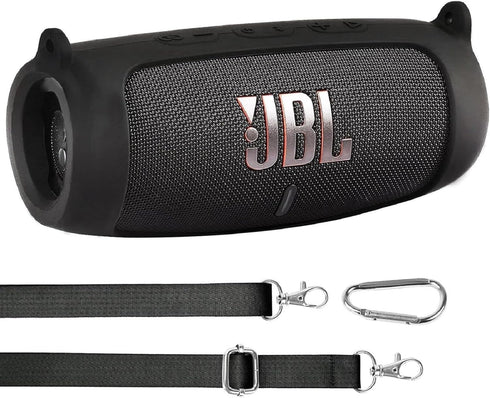 for JBL Charge 5 Waterproof Bluetooth Speaker Silicone Cover Case, Portable Silicone Travel Case with Carabiner, Protective Skin Case (Black Case)...