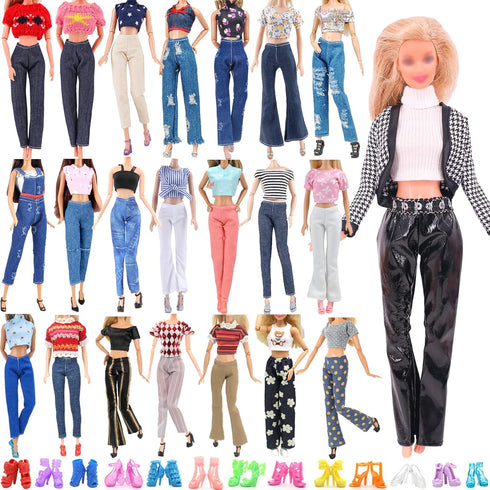 30 Pcs Doll Clothes and Accessories for Doll, 11.5 Inch Doll Outfit Collection Including 1 Set 9 Tops 9 Pants 10 Pairs Shoes(Random Style), for Gi...