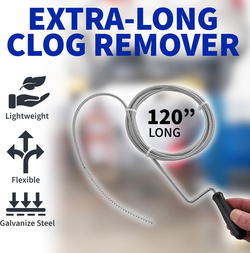 Professional Slow Drain Cleaner and Clog Remover - 10-Foot Metal Snake for Hair, Food, Debris, and Garbage Removal from Pipes, Plumber Tools...