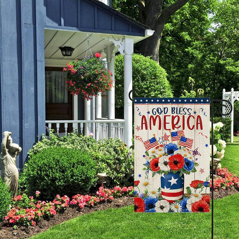 God Bless America Garden flag 12.5 x 18 Inch 4th of July Patriotic Floral Memorial USA Flag Double Sided Burlap Flag for Summer Anniversary Decor...