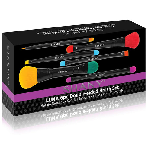 SHANY Vegan Makeup Brushes - LUNA - 6 PC Double Sided Travel Make up Brushes with 12 unique Bristles - with Brush storage Pouch - Synthetic...