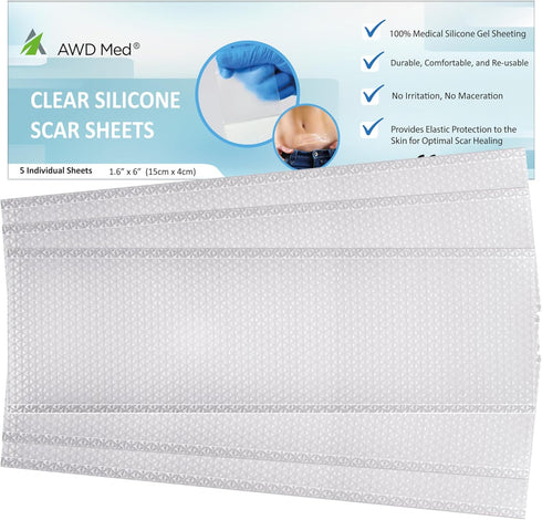 AWD Silicone Scar Sheets for Scar Removal - Extra Thick 0.5mm Silicone Scar Tape for Surgical Scars, C Section, Keloid - Silicone Skin Patches Ext...