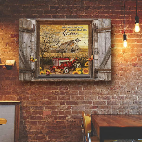 Farmhouse Canvas Wall Art Red Old Tractor Picture Kitchen Wall Decor Rustic Sunflowers Country Painting for Bedroom Bathroom Living Room Prints Ar...