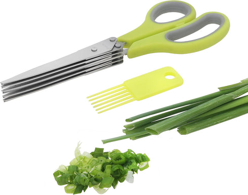 Herb Scissors 5- Blade Professional Stainless Steel - Multipurpose Kitchen Shear 5 Blades with Cleaning Comb...