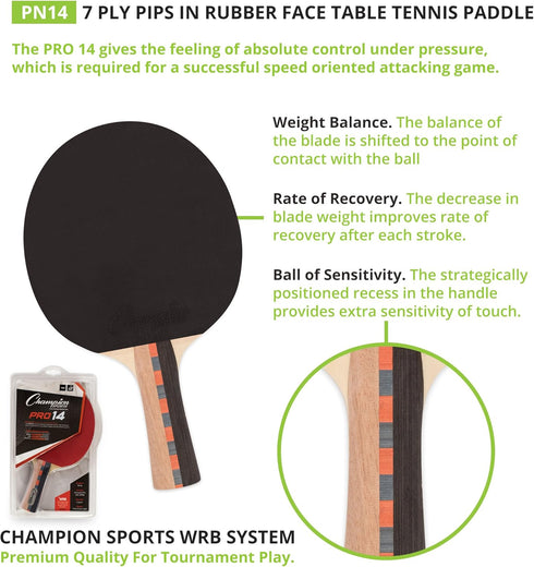 Champion Sports Pro Series Rubber Face Table Tennis Paddle - Multiple Speed Ratings...