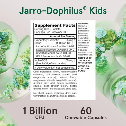 Jarrow Formulas Jarro-Dophilus Kids Probiotics and Prebiotics, 1 Billion CFU, Supplement for Intestinal and Immune Health Support, 60 Sugar-Free R...