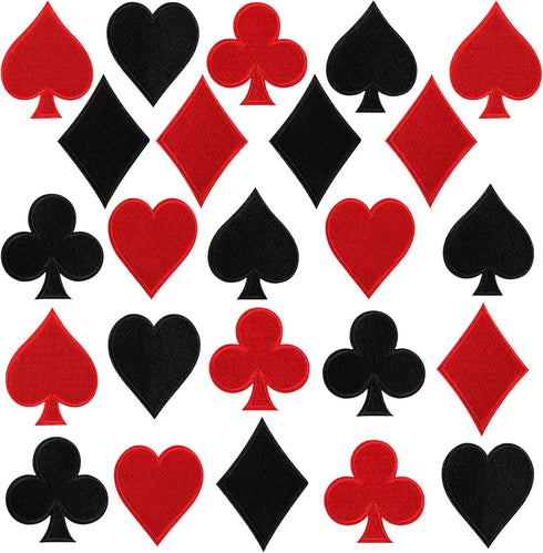 24 Pcs Playing Cards Patch, Spades Poker Patches Iron on Clothing, Las Vegas Gaming Embroidered Appliques for Jeans, Hats, Bags, Jackets (Black & ...