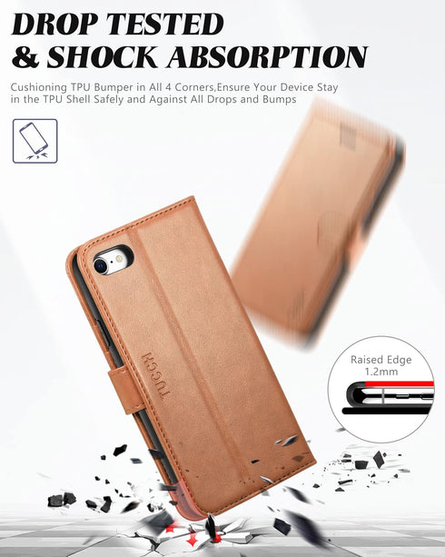 TUCCH Case Wallet for iPhone SE 2022 5G/Phone 7/8/SE 2020, PU Leather Flip Folio with Card Slot Stand Magnetic TPU Shockproof Inner Shell Compatib...