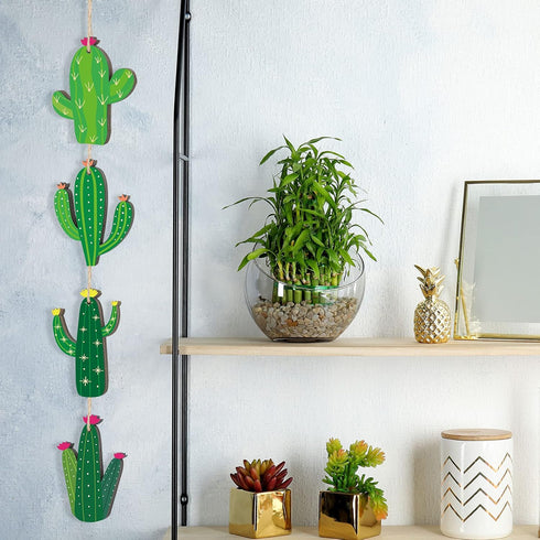 24 Pcs Cactus Cutouts Wooden Ornaments Summer Themed Party Banner DIY Cactus Green Decoration Hanging Embellishments Fiesta Party Decoration for M...