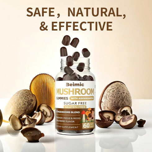 Mushroom Gummies - 10x Mushroom Supplement with Ashwagandha and Lions Mane (120 Chews) Nootropic Brain Supplement, Immune Support & Stress Relief ...